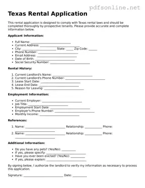 Legal Rental Application Template for the State of Texas