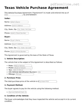 Legal Vehicle Purchase Agreement Template for the State of Texas