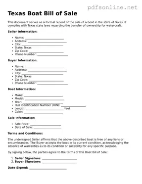 Legal Boat Bill of Sale Template for the State of Texas