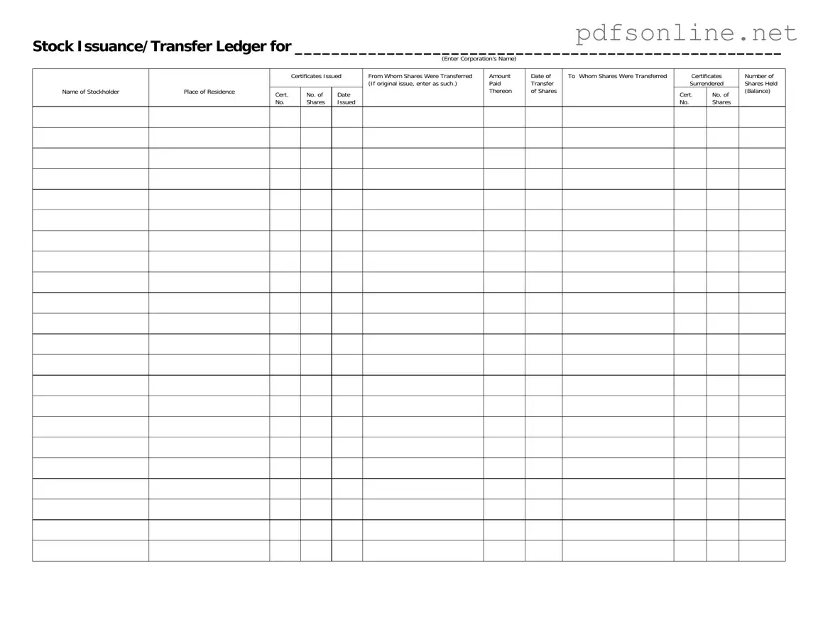 Free Stock Transfer Ledger PDF Form