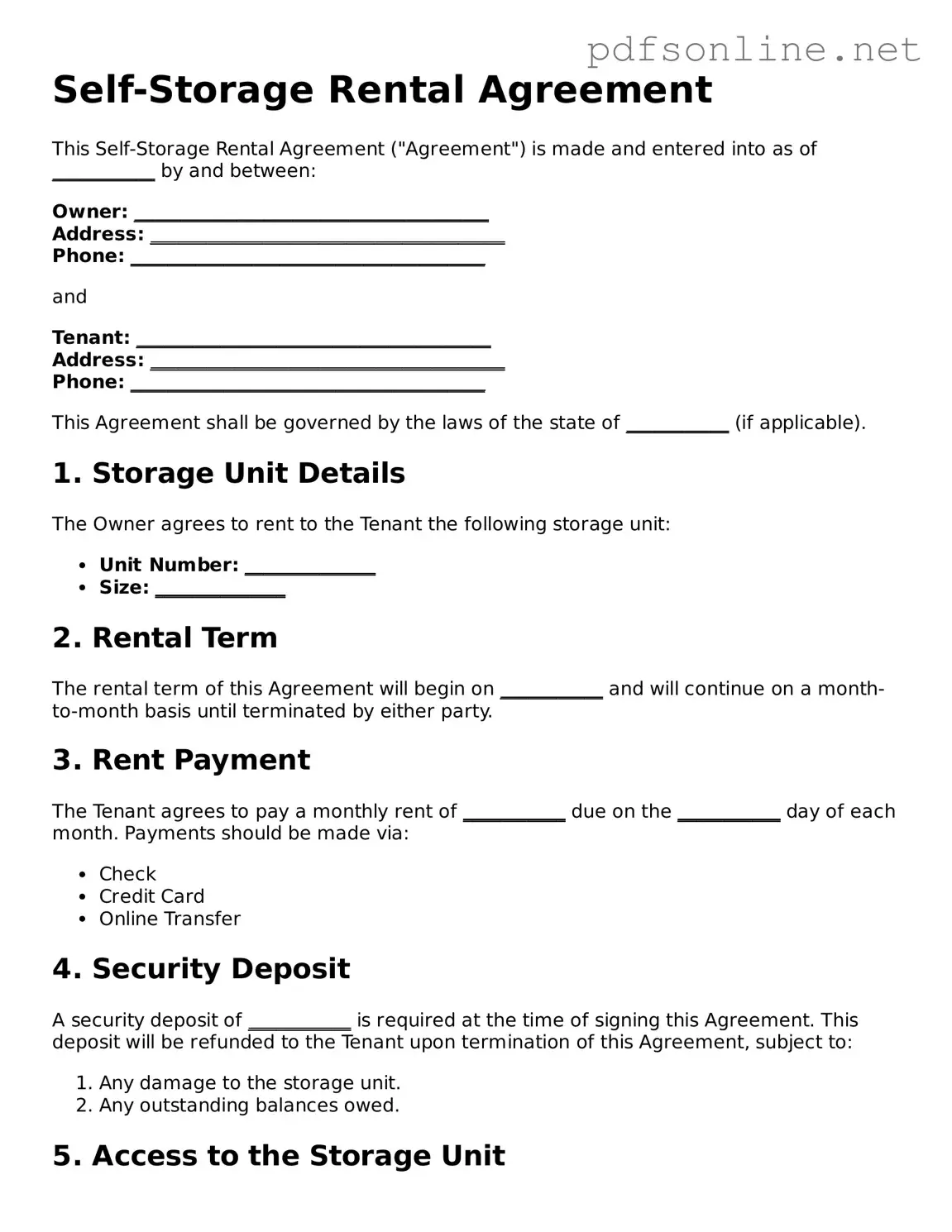Attorney-Approved Self-Storage Rental Agreement Form