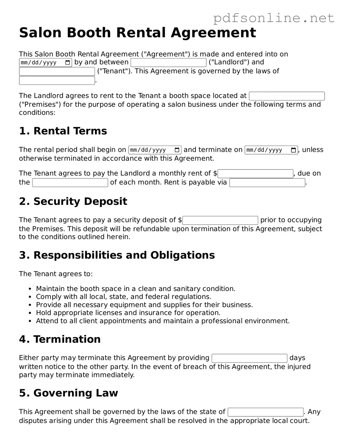 Attorney-Approved Salon Booth Rental Agreement Form