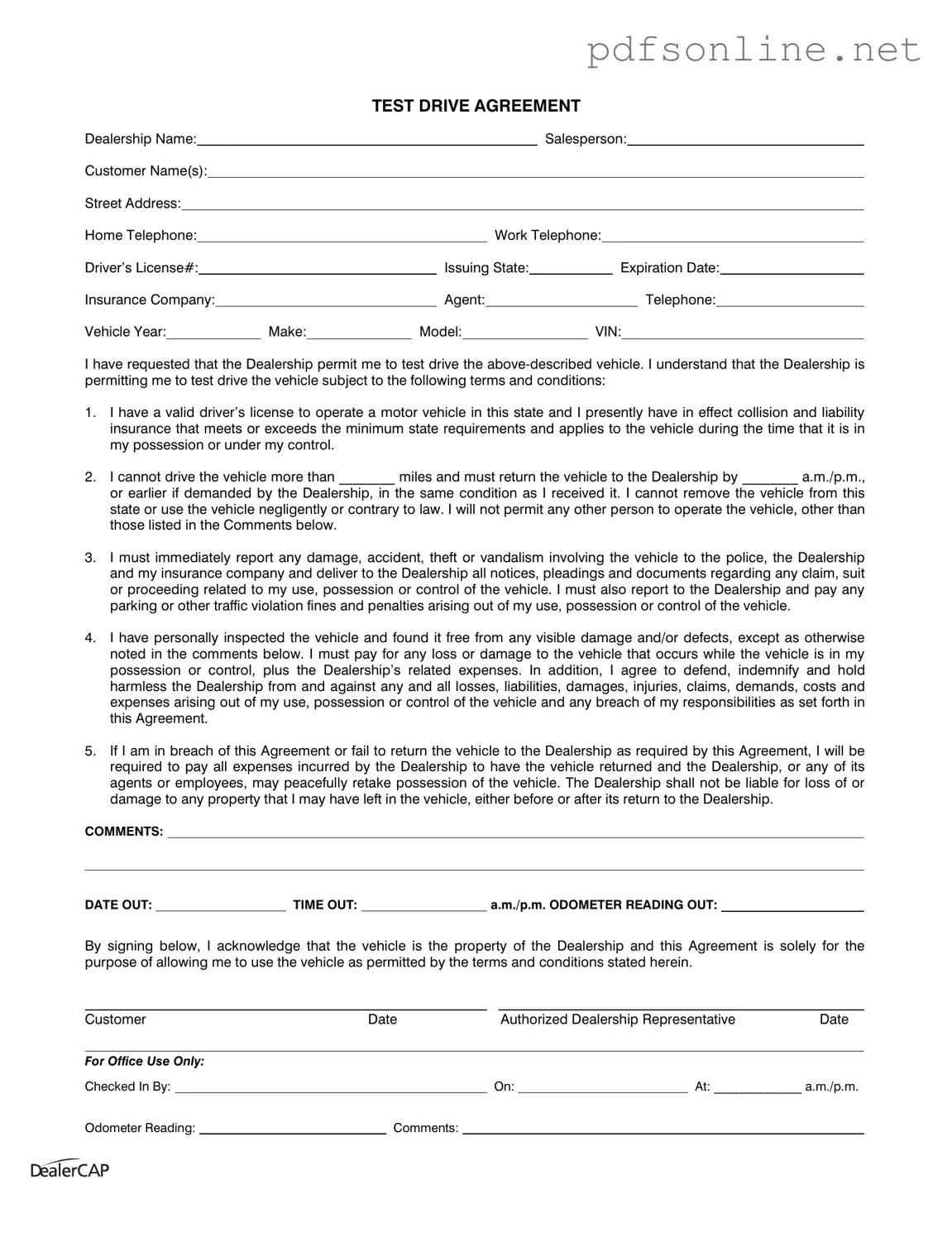 Free Test Drive PDF Form