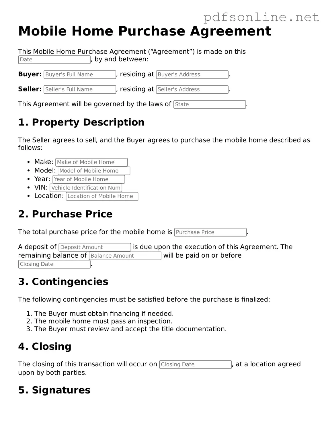 Attorney-Approved Mobile Home Purchase Agreement Form