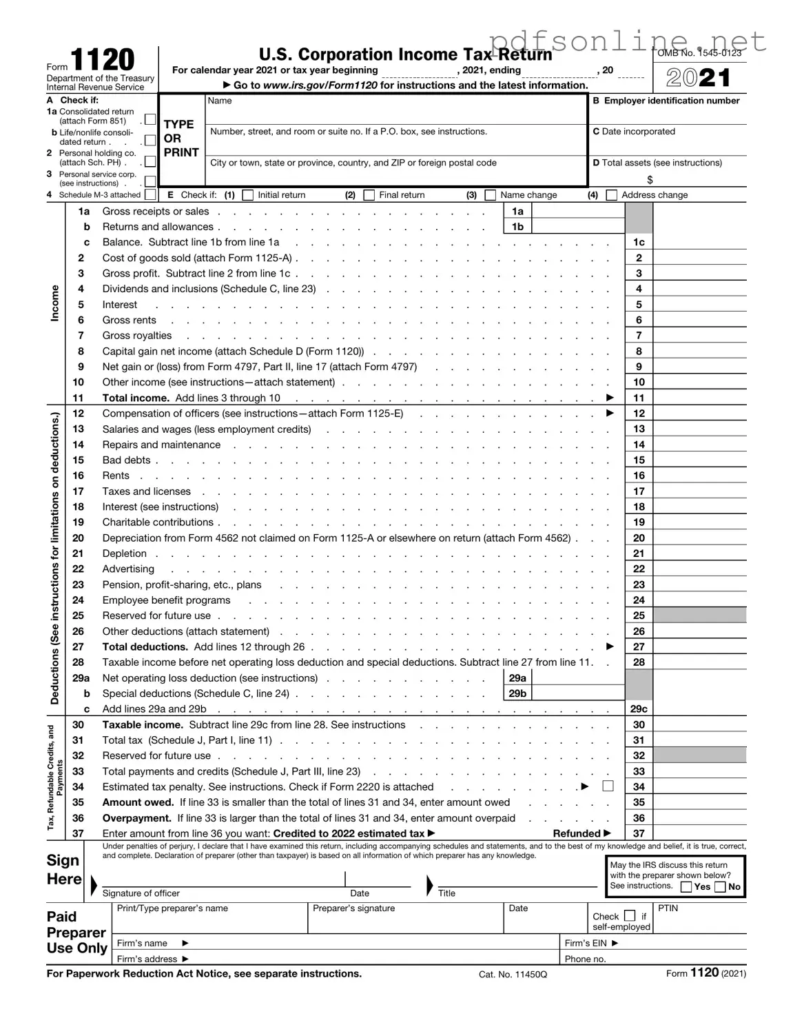 Free IRS 1120 PDF Form