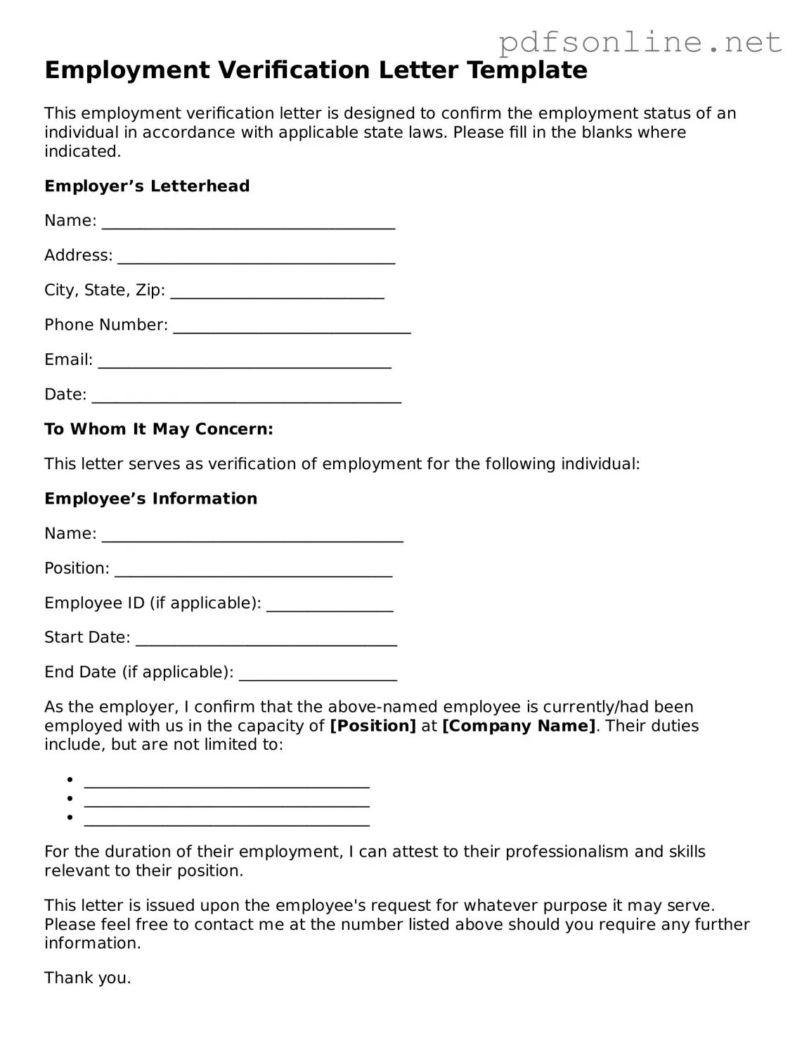 Attorney-Approved Employment Verification Form